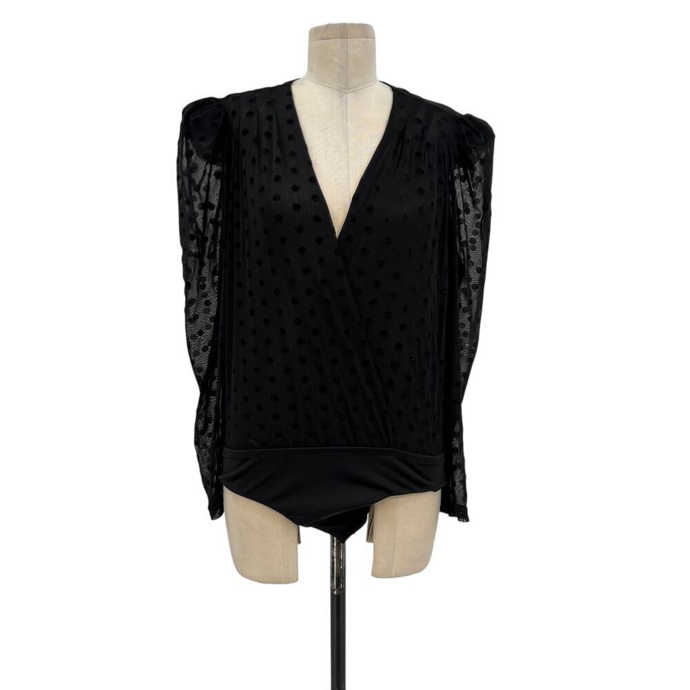 IORANE Tulle Bodysuit Swiss Dot Print Black Size‎ 42  / US Large